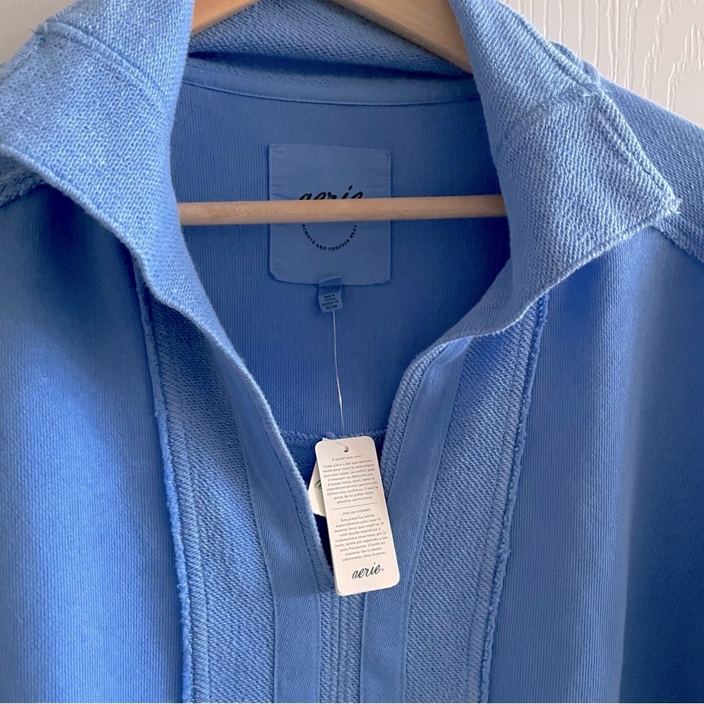 Aerie Starry Skies Oversized V- Neck Sweatshirt Blue - Picture 7 of 8